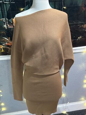 Banana Republic Camel Off-the-Shoulder Knit Dress